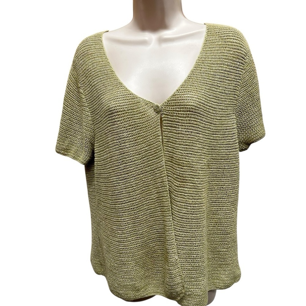 Eileen Fisher crochet knit Linen Melange Lentil Cardigan women’s large tan